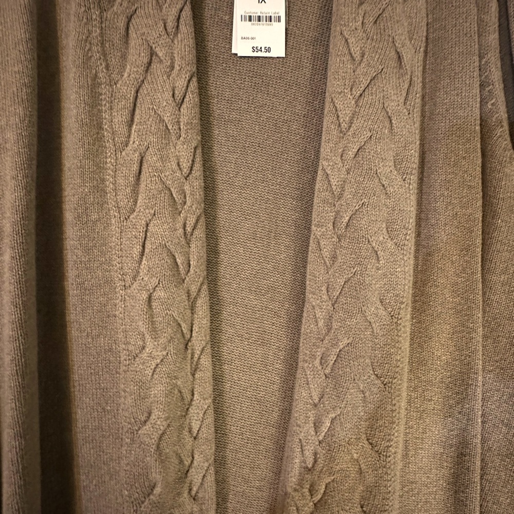 NWT Karen Scott Core Cardigan in Chestnut Heather (Brown/tan) Sz 1X